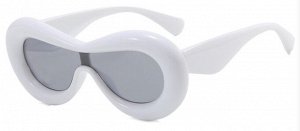 Модные солнцезащитные очки унисекс, в широкой пластиковой оправе белого цвета + чехол