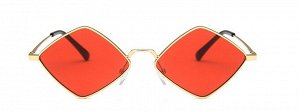 Солнцезащитные очки унисекс в виде ромба, металлическая оправа с красными линзами + чехол