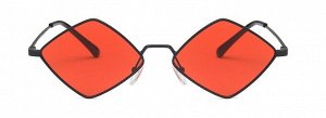 Солнцезащитные очки унисекс в виде ромба, черная металлическая оправа с красными линзами + чехол