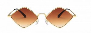 Солнцезащитные очки унисекс в виде ромба, металлическая оправа с коричневыми линзами + чехол