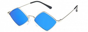 Солнцезащитные очки унисекс в виде ромба, металлическая оправа с синими линзами + чехол