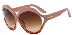 Большие женские круглые солнцезащитные очки в розово-оранжевой оправе + чехол