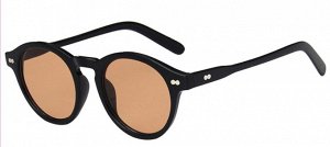 Женские круглые солнцезащитные очки, черная оправа с коричневыми линзами + чехол