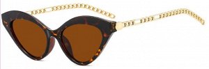 Женские солнцезащитные очки "Кошачий глаз" с дужками-цепочками, леопардовая оправа + чехол