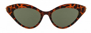 Женские зеленые солнцезащитные очки "Кошачий глаз" с дужками-цепочками, леопардовая оправа + чехол