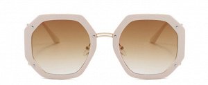 Женские круглые солнцезащитные очки, бежевая оправа + чехол