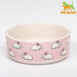 Миска керамическая "Кролики" 200мл, 10,5 х 4 см, розовая