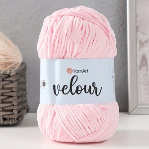 Плюшевая пряжа для вязания спицами, крючком YarnArt, Velour, велюровая, 100% микрополиэстер, 170 м/100 г, (854 розовый)