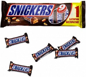 Snickers Гиперпак шоколадный батончик, 360 г (9 батончиков по 42 г)