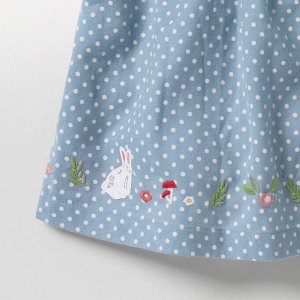 Детское платье с воротником, в горох, с зайцами, цвет голубой