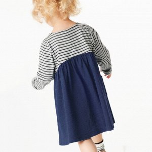 Детское платье с полосатым верхом, цвет синий, серый