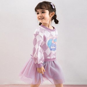 Детское утепленное платье в ромб, цвет фиолетовый/белый