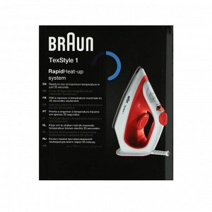 Утюг Braun SI1019RD, 1900 Вт, керамическая подошва, 25 г/мин, 220 мл, бело-красный