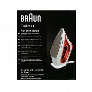 Утюг Braun SI1019RD, 1900 Вт, керамическая подошва, 25 г/мин, 220 мл, бело-красный