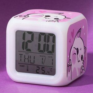 Электронные часы-будильник «Котик», с подсветкой