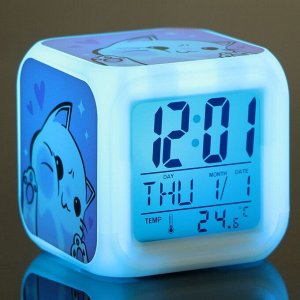Электронные часы-будильник «Котик», с подсветкой