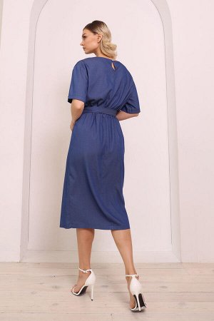 Платье с коротким рукавом и разрезом, цвет синий