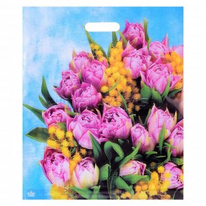 Пакет "Сиреневые тюльпаны", полиэтиленовый, с вырубной ручкой, 38 х 45 см, 60 мкм