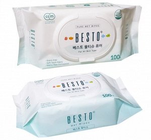 Салфетки влажные стерильные BESTO PURE WET WIPES 100шт