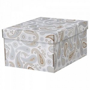 СМЕКА Коробка с крышкой, серый/с рисунком 26x32x17 см