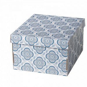 СМЕКА Коробка с крышкой, серый/цветок 26x32x17 см