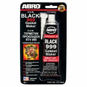 Герметик-прокладка ABRO OEM Black 999 Gasket Maker, силиконовый, термостойкий, черный, туба 85г