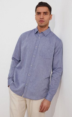 Рубашка мужская длинный рукав лен F111-0450-1 blue