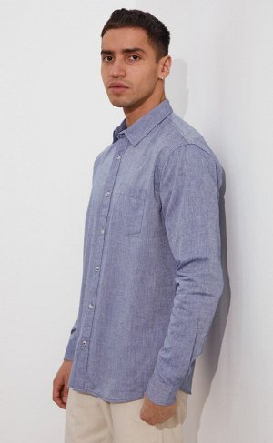 Рубашка мужская длинный рукав лен F111-0450-1 blue