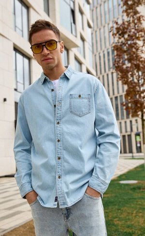 Рубашка мужская джинсовая с длинным рукавом F311-1241 голубая