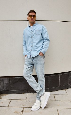 Рубашка мужская джинсовая с длинным рукавом F311-1241 голубая
