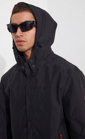 Ветровка мужская с несъемным регулируемым капюшоном F011-13-HK101 чёрная