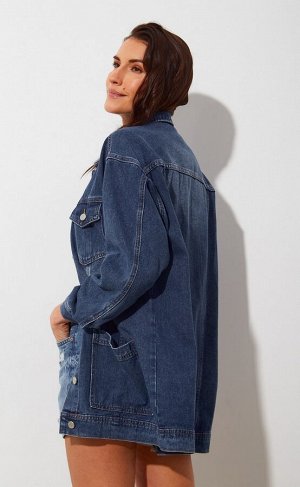 Куртка джинсовая женская удлиненного кроя F112-1208b синяя
