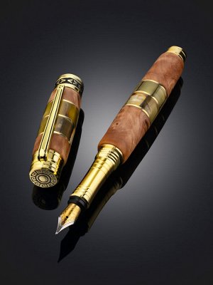 Перьевая ручка «Эллада» из дерева и натурального янтаря