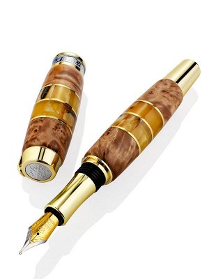 Перьевая ручка из карельской берёзы и натурального янтаря «Индонезия»