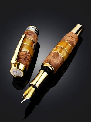 Перьевая ручка из карельской берёзы и натурального янтаря «Индонезия»