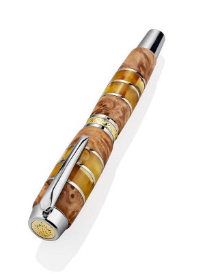 Стильная перьевая ручка в корпусе из натурального янтаря и дерева