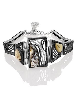 Изящный браслет «Модерн» из серебра с натуральным янтарём