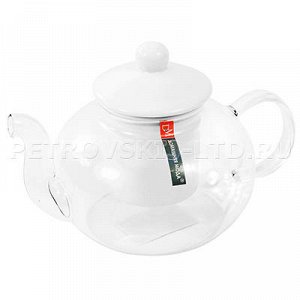 99201-1 64755 - "ДМ" Чайник заварочный стеклянный "Пламя и лед" 1л, h14см, фарфоровое ситечко и крышка (Китай). Предназначен для заваривания различных видов чая.