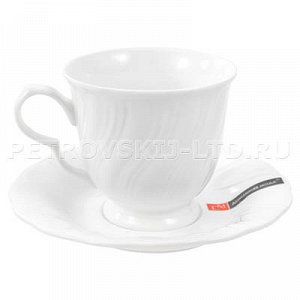 33843-sb 61575 - "ДМ" Чашка чайная фарфоровая "Витая" 250мл, д 8,7см, h 8,5см, с блюдцем д 15,5см (Китай). Белый фарфор - настоящее украшение стола, идеально подойдет к любой цветовой гамме кухонного 
