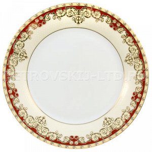 Тарелка мелкая фарфоровая "Рубиновая лента" д180мм (Китай) Ц