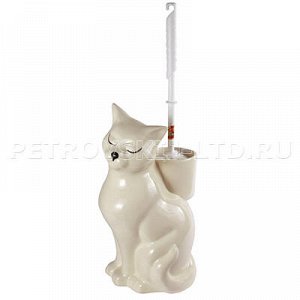Подставка для унитазного ерша керамическая "Кошка белая" h35