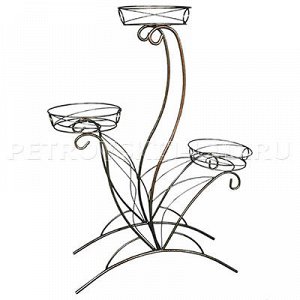 ПДЦ144м 70650 - Стойка для цветов напольная "Лотос 3" 71х24х91см, на 3 горшка д20см, металл, медный антик (Россия). 