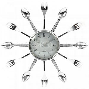 Часы настенные "Время обеда" д38см мягкий ход, пластм., сере