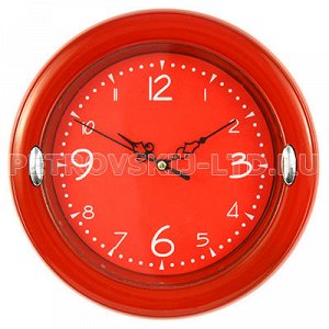 Часы настенные "Круг" д22см, мягкий ход, красный циферблат,