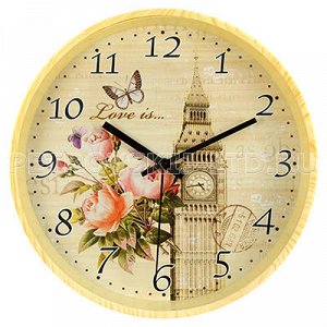Часы настенные "Лондон" д30см мягкий ход, циферблат с деколь