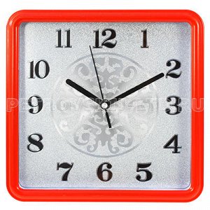 Часы настенные "Муар" 25х25см мягкий ход, пластм., красный (