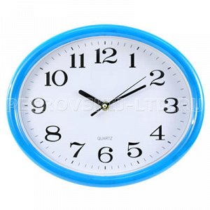 Часы настенные "Овал" 23х29см мягкий ход, пластм., голубой (
