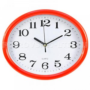Часы настенные "Овал" 23х29см мягкий ход, пластм., красный (