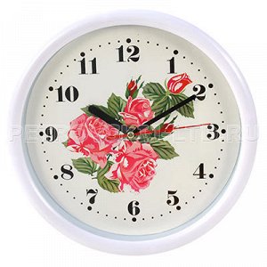 Часы настенные "Цветы" д22см мягкий ход, пластм. (Китай)