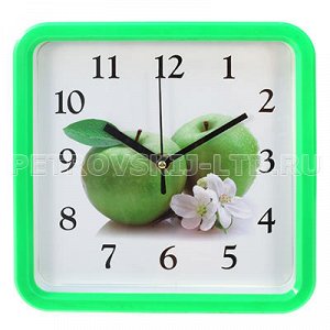 Часы настенные "Яблоко зеленое" 21х21см мягкий ход, пластм.
